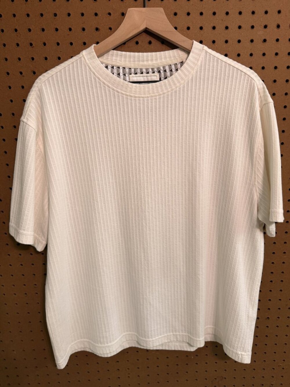 Denim & Flower Ricky Singh Ribbed Knit Tee Cream White Relaxed Fit Men's M